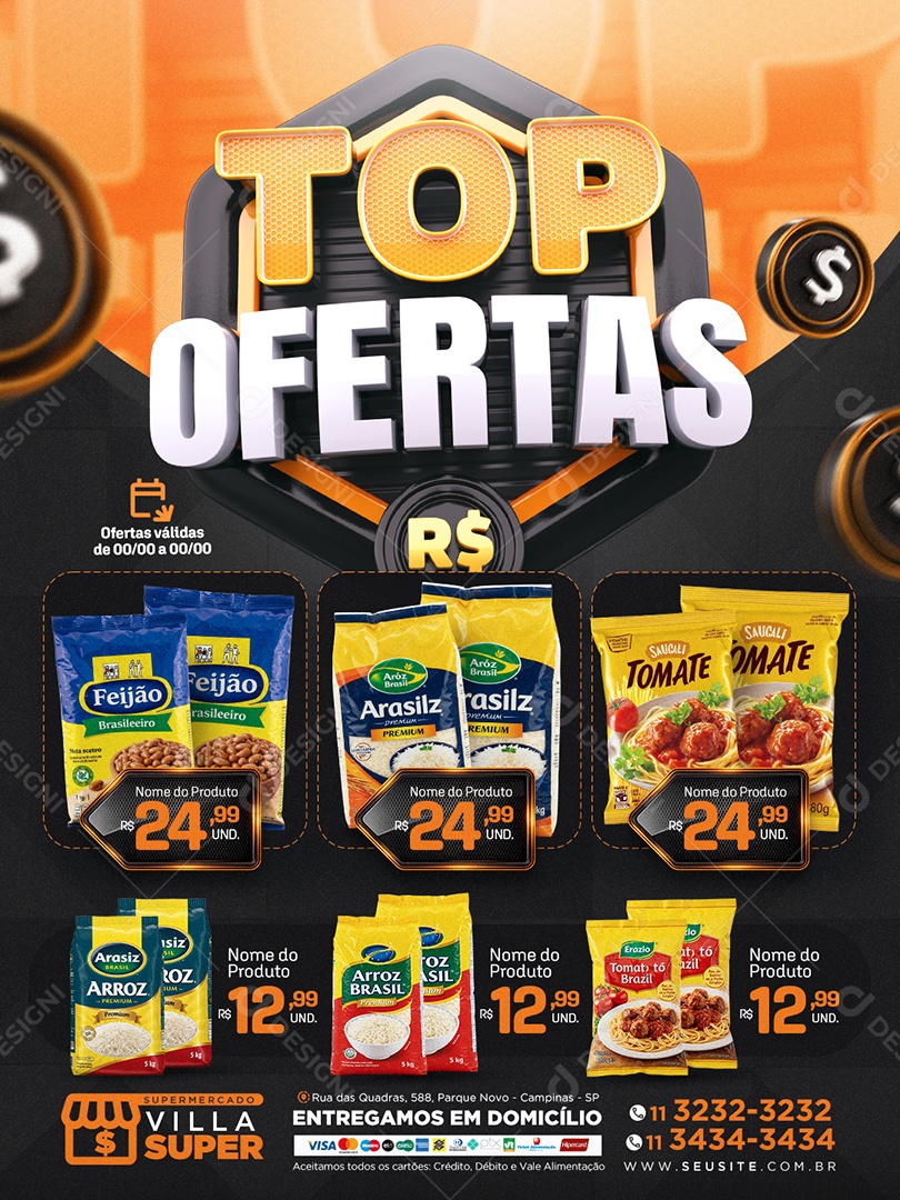 Tabloide Mercado Top Ofertas Produtos Social Media PSD Editável