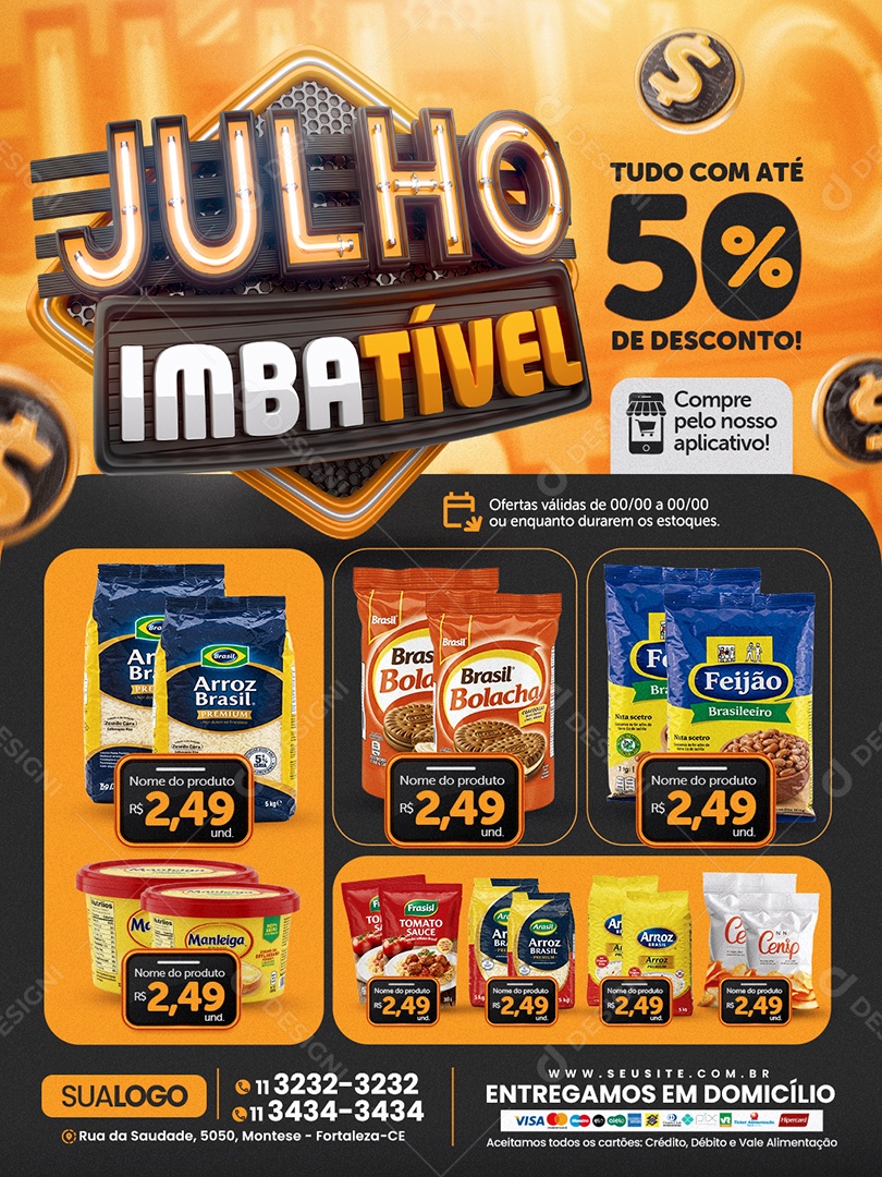 Tabloide Mercado Julho Imbatível Social Media PSD Editável