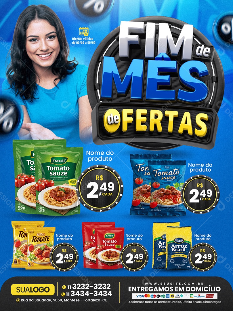 Tabloide Mercado Fim de Mês de Ofertas Produtos Social Media PSD Editável