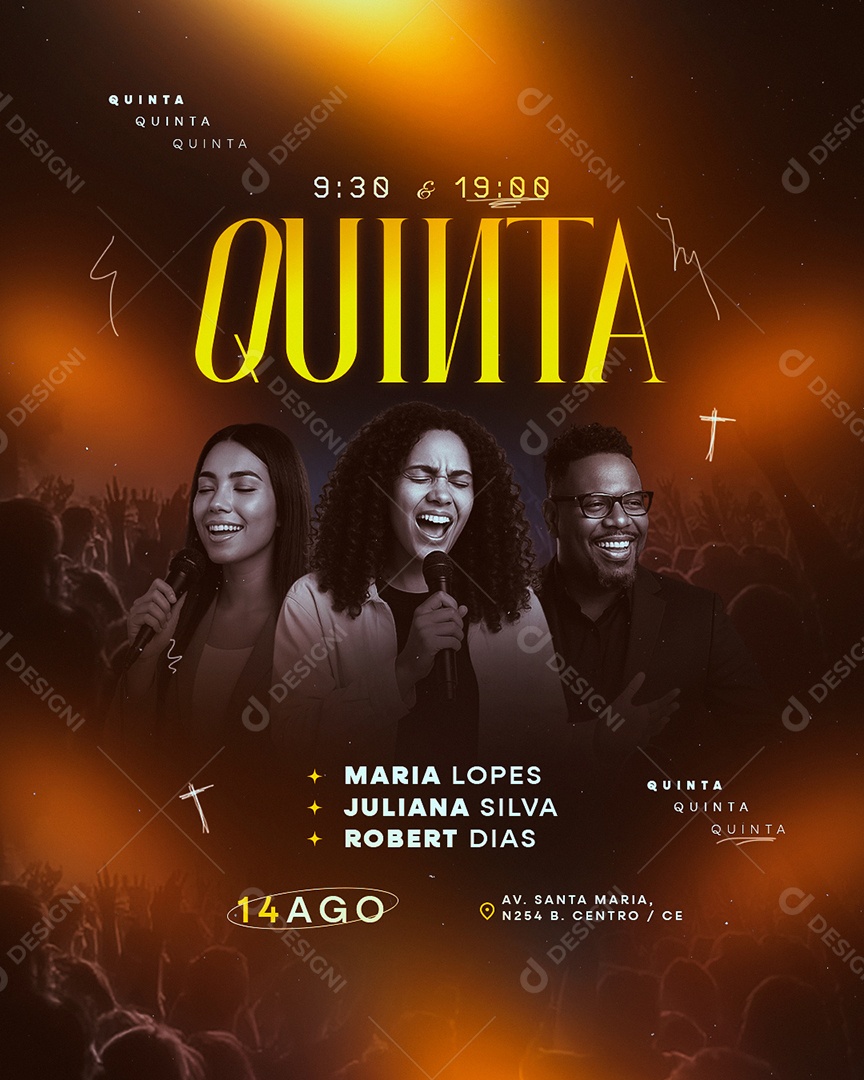 Flyer Gospel Quinta Culto Social Media PSD Editável