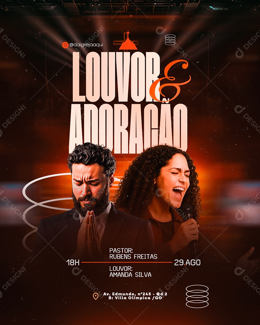 Flyer Gospel Louvor e Adoração Social Media PSD Editável