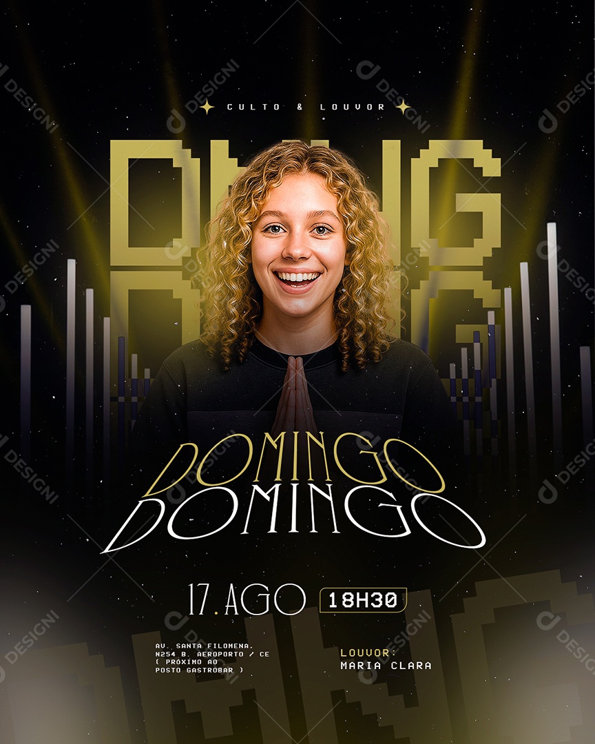 Flyer Gospel Culto e Louvor Domingo Social Media PSD Editável