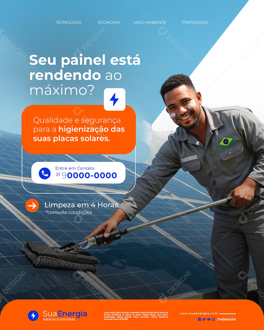 Energia Seu Painel Está Redendo ao Máximo Social Media PSD Editável