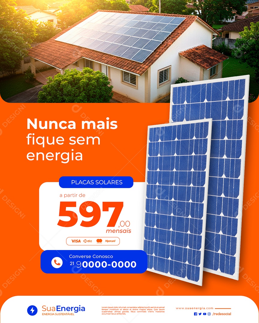 Energia Solar Nunca Mais Fique sem Energia Placas Solares Social Media PSD Editável