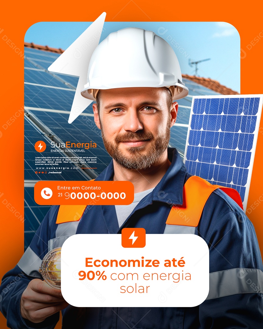 Energia Solar Economize Até 90% com Energia Solar Social Media PSD Editável