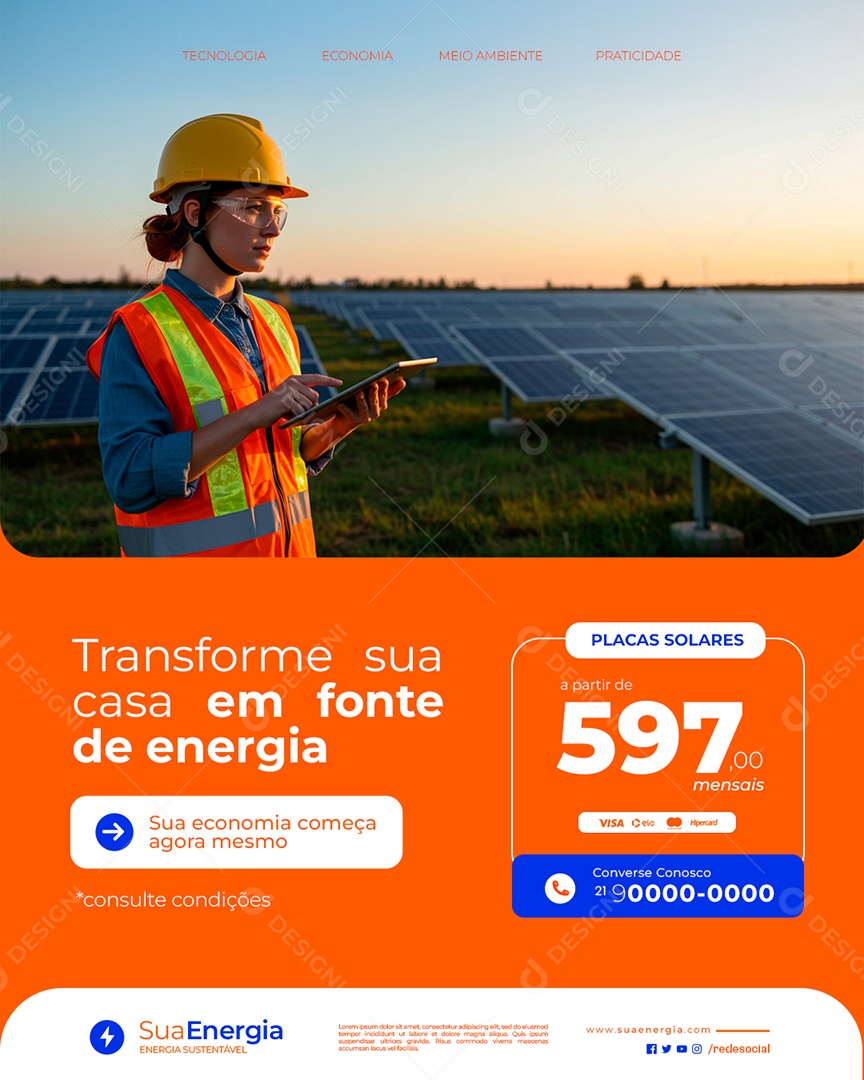 Energia Solar Transforme sua Casa em Fonte de Energia Social Media PSD Editável
