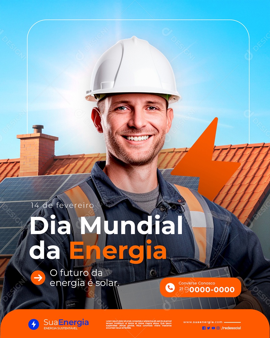 Energia Solar 14 de Fevereiro Dia Mundial da Energia Social Media PSD Editável
