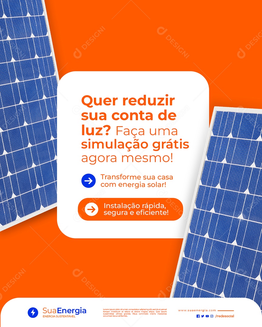 Energia Solar Quer Reduzir sua Conta de Luz Social Media PSD Editável