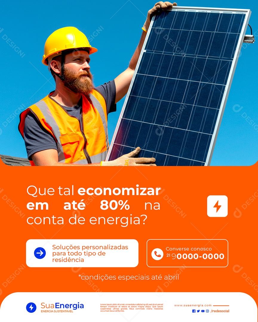 Energia Solar Que Tal Economizar em Até 80% Social Media PSD Editável