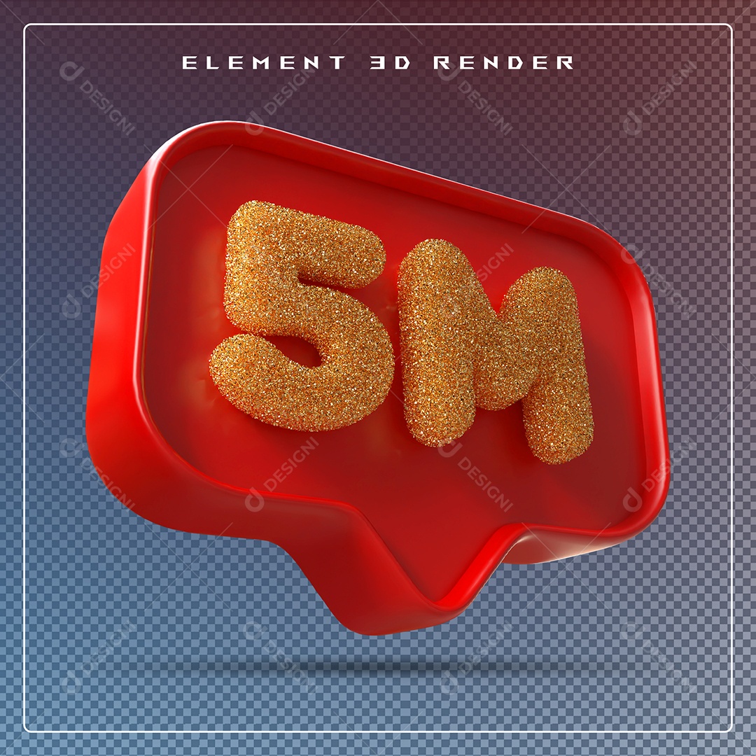 Ícone 3D Vermelho com  5M de Seguidores Elemento para Composição PSD