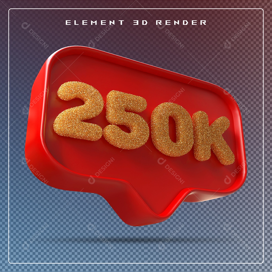 Ícone 3D Vermelho com  250k de Seguidores Elemento para Composição PSD