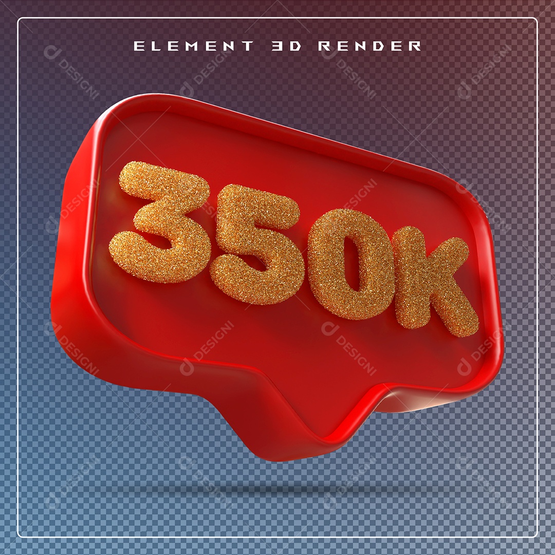 Ícone 3D Vermelho com  350k de Seguidores Elemento para Composição PSD