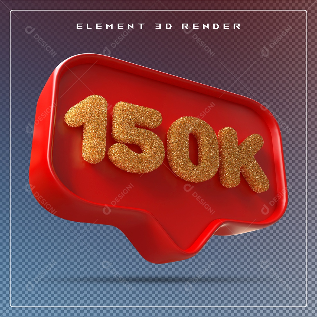 Ícone 3D Vermelho com  150K de Seguidores Elemento para Composição PSD