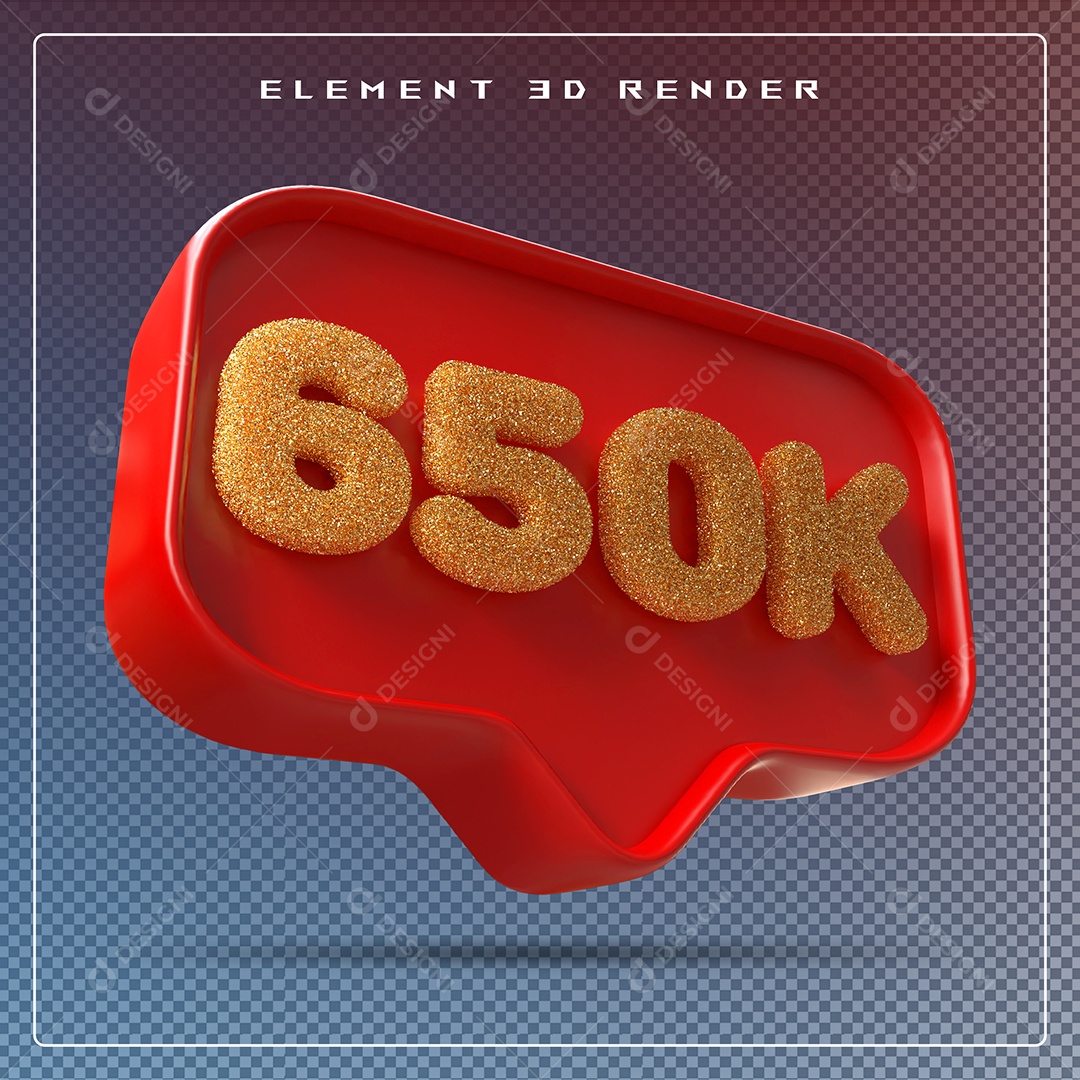 Ícone 3D Vermelho com  650 de Seguidores Elemento para Composição PSD