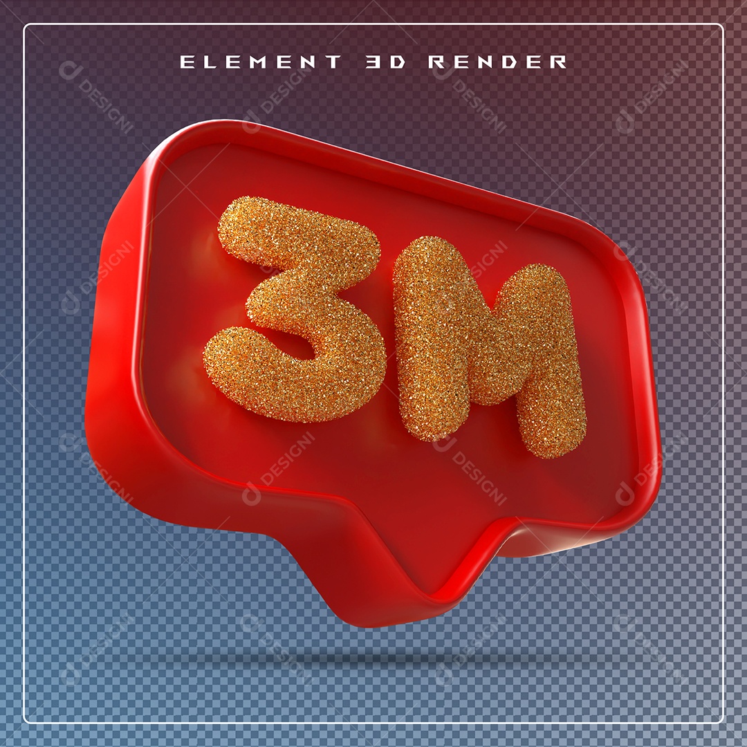 Ícone 3D Vermelho com  3M de Seguidores Elemento para Composição PSD