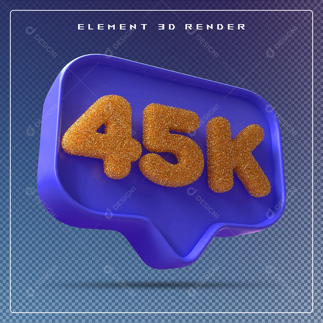 Ícone 3D Azul com 45K de Seguidores Elemento para Composição PSD