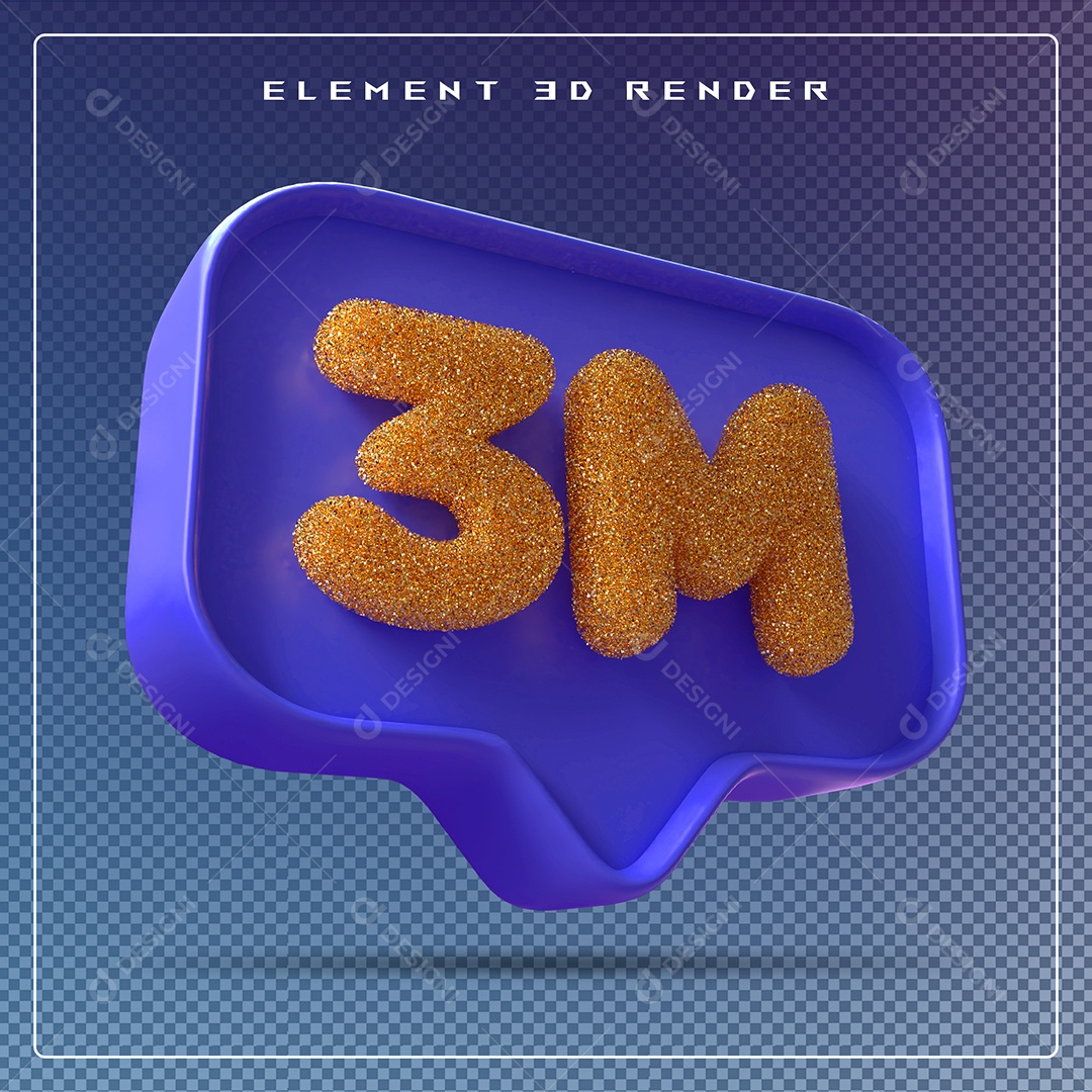 Ícone 3D Azul com 3M de Seguidores Elemento para Composição PSD