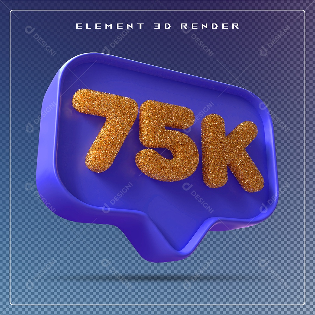 Ícone 3D Azul com 75K de Seguidores Elemento para Composição PSD