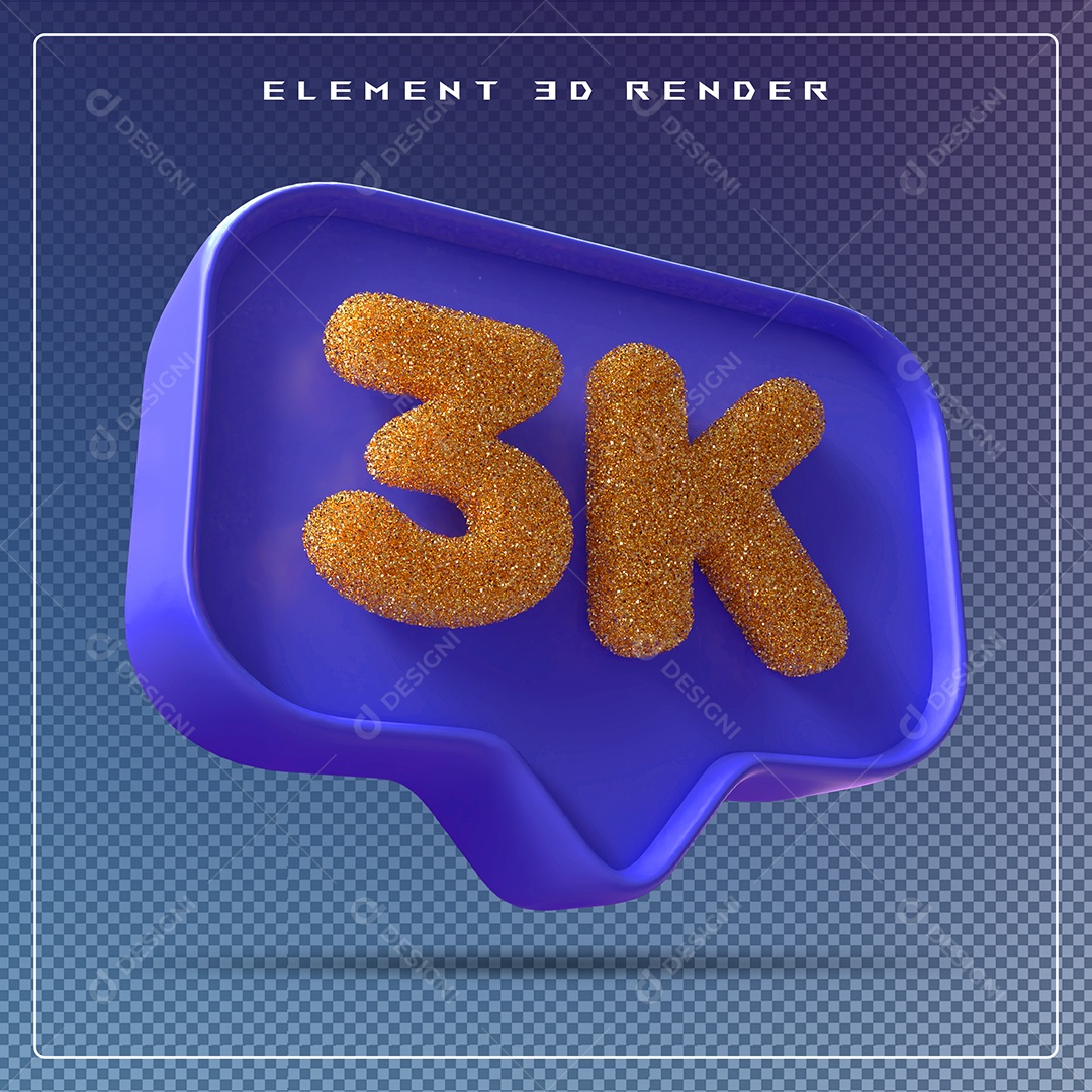 Ícone 3D Azul com 3K de Seguidores Elemento para Composição PSD