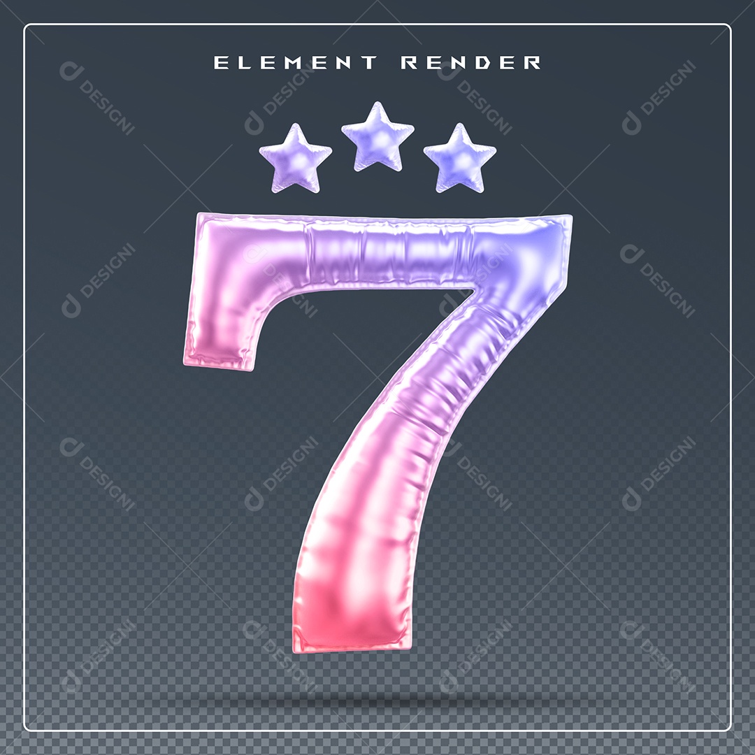 Elemento 3D Número 7 Colorido para Composição PSD