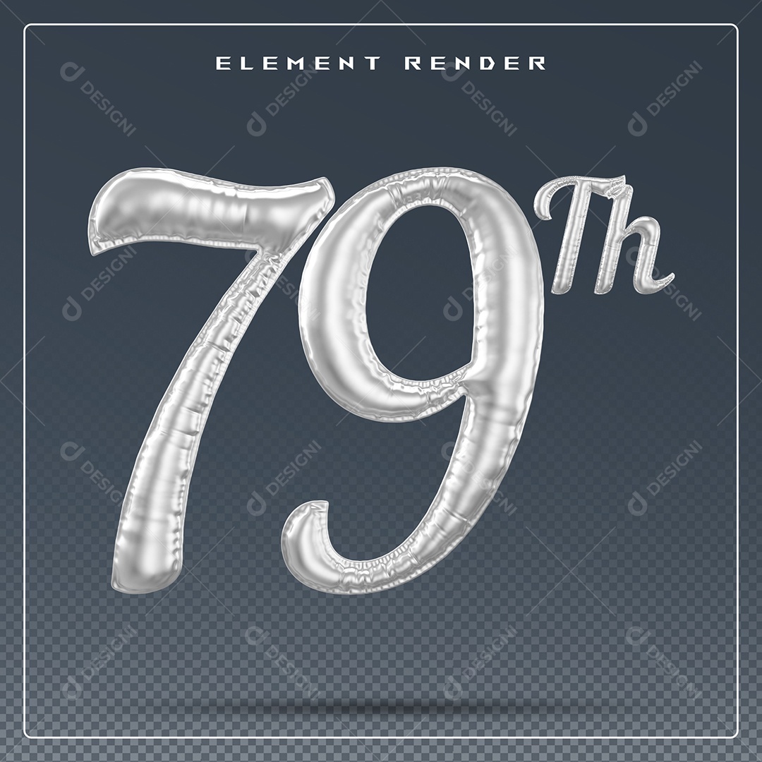 Elemento 3D Número 79 Th Cinza para Composição PSD