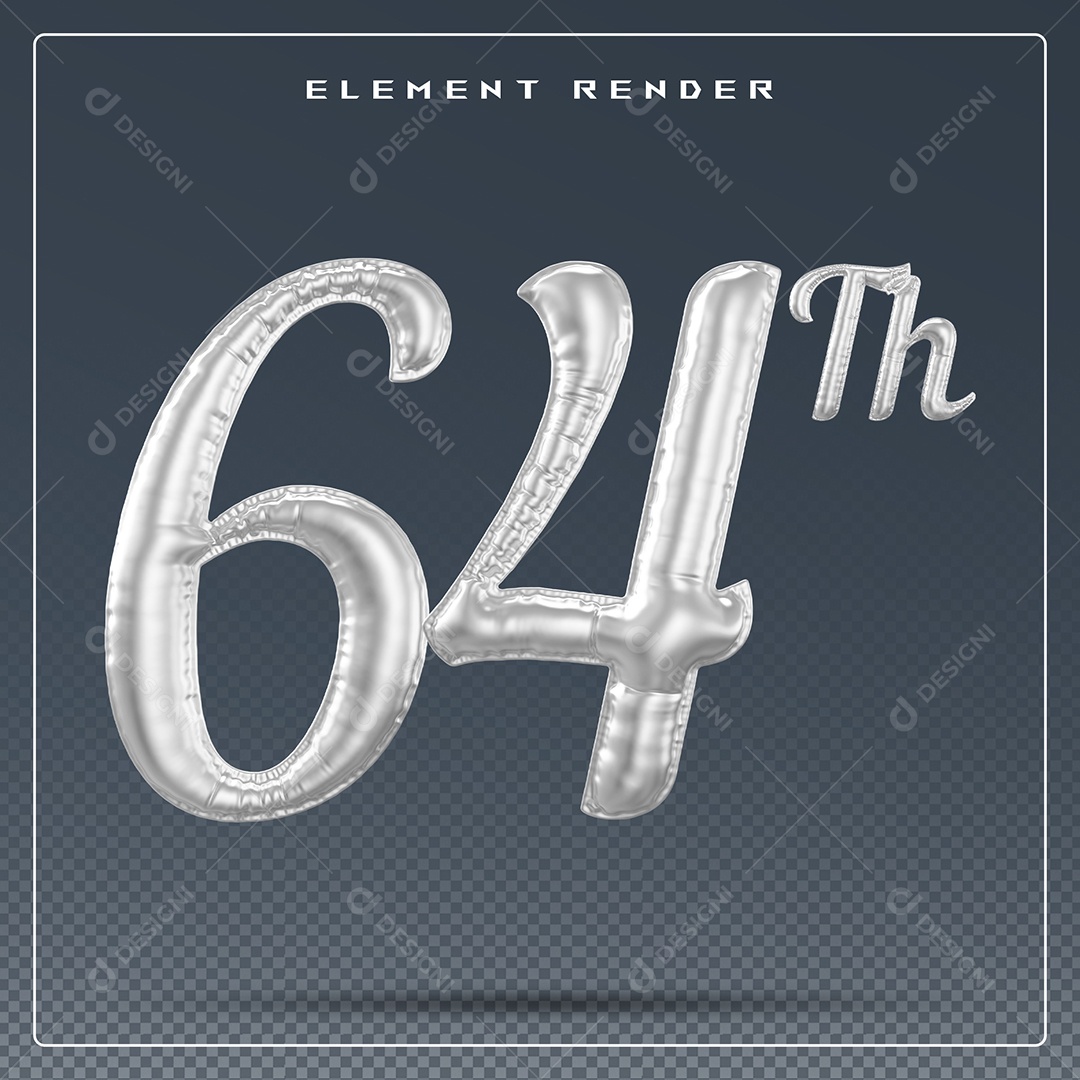 Elemento 3D Número 64 Th Cinza para Composição PSD
