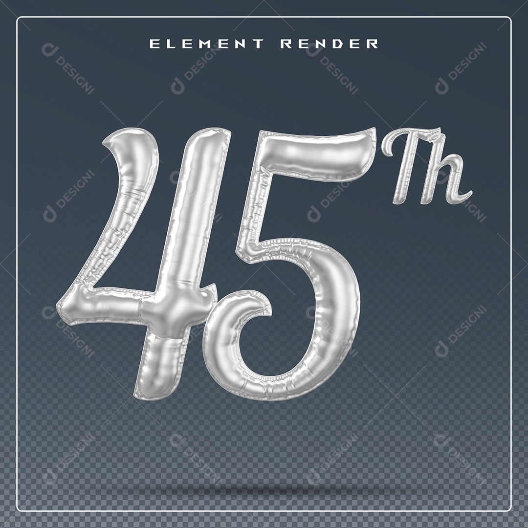 Elemento 3D Número 45 Th Cinza para Composição PSD