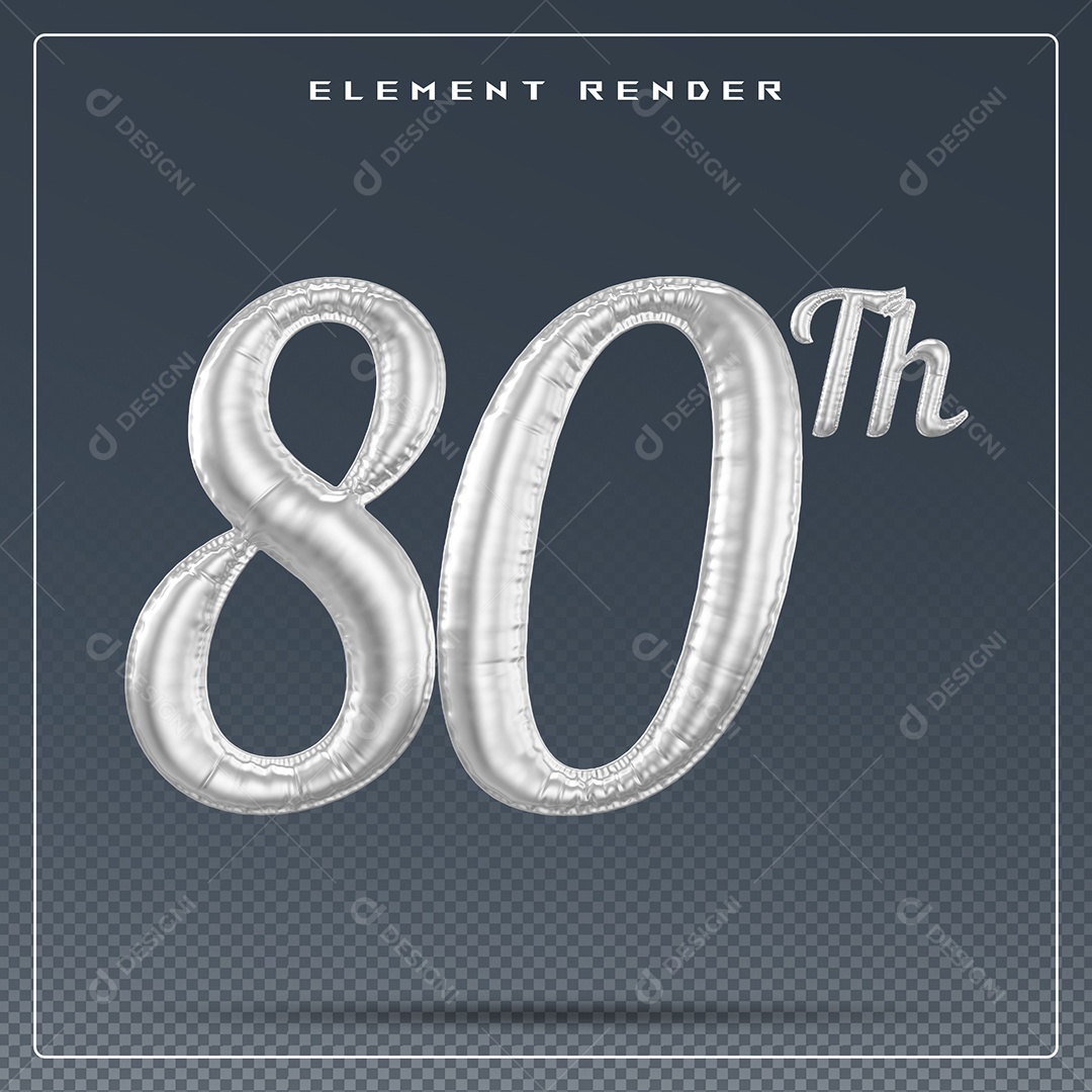 Elemento 3D Número 80 Th Cinza para Composição PSD