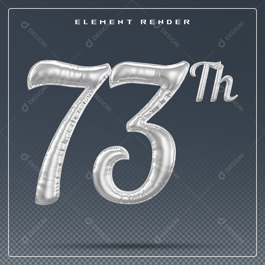 Elemento 3D Número 73 Th Cinza para Composição PSD