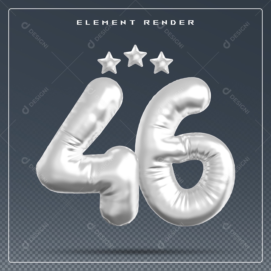 Elemento 3D Número 46 Th Cinza para Composição PSD