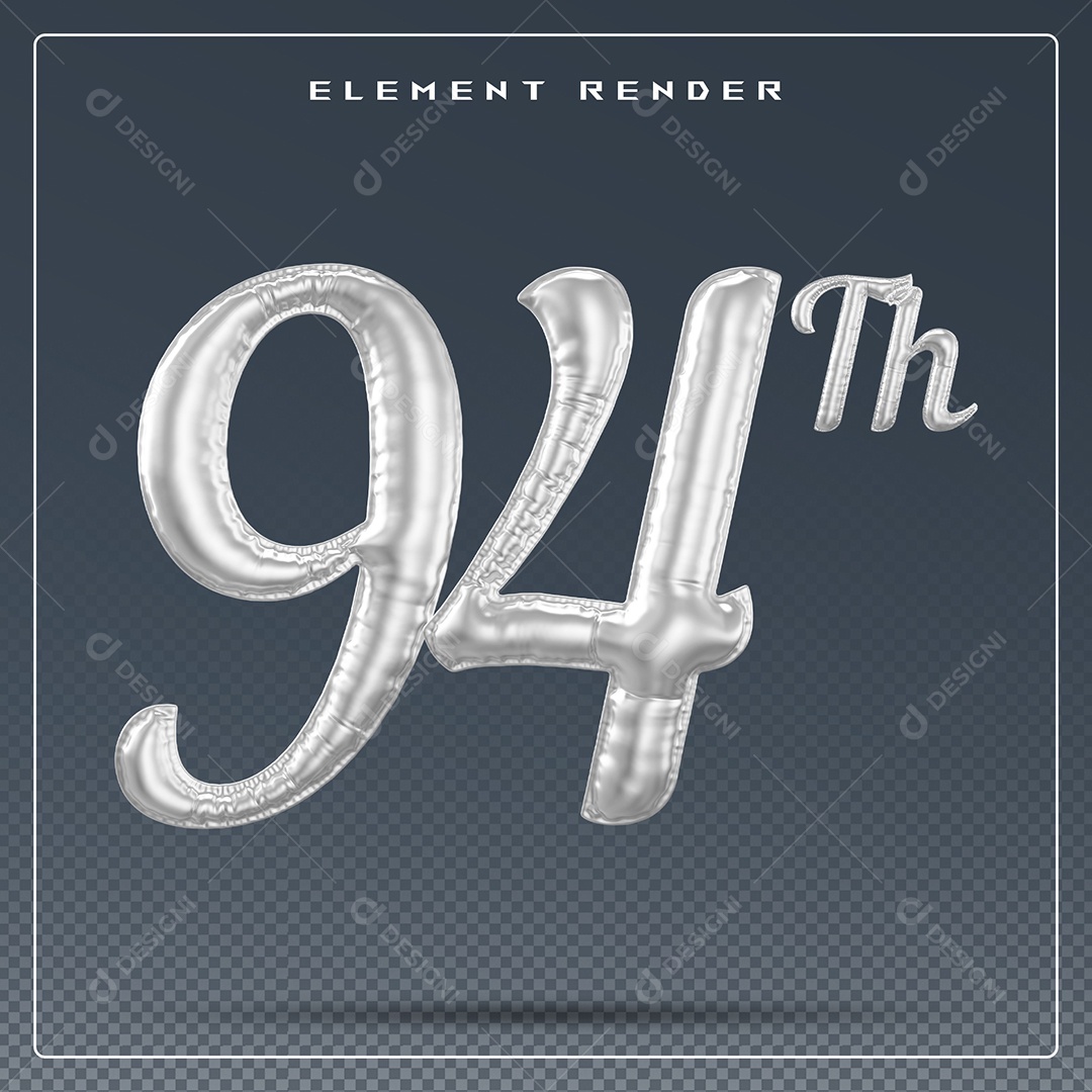 Elemento 3D Número 94 Th Cinza para Composição PSD