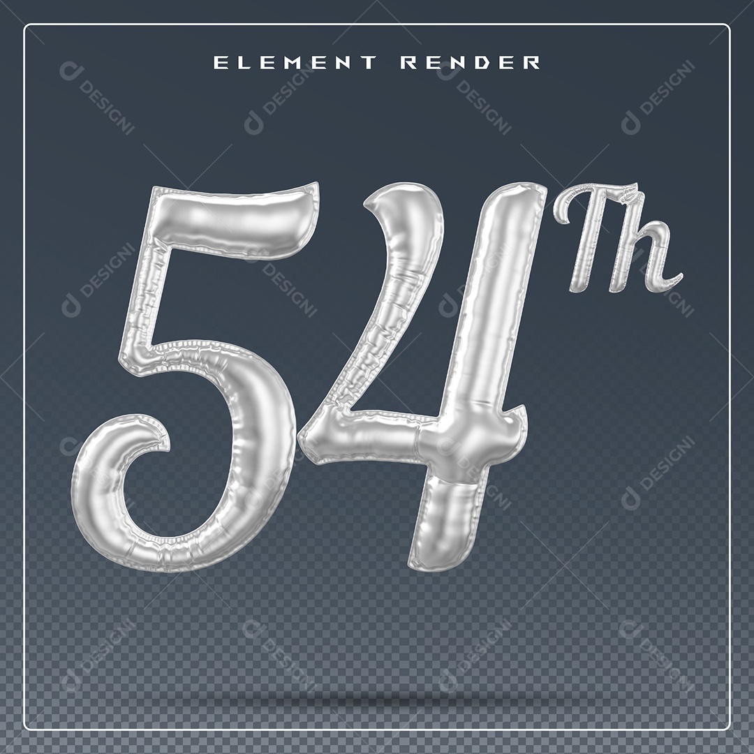 Elemento 3D Número 54 Th Cinza para Composição PSD