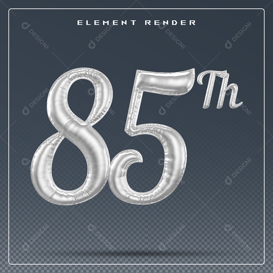 Elemento 3D Número 85 Th Cinza para Composição PSD