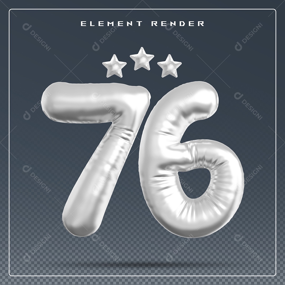 Elemento 3D Número 76 Cinza para Composição PSD