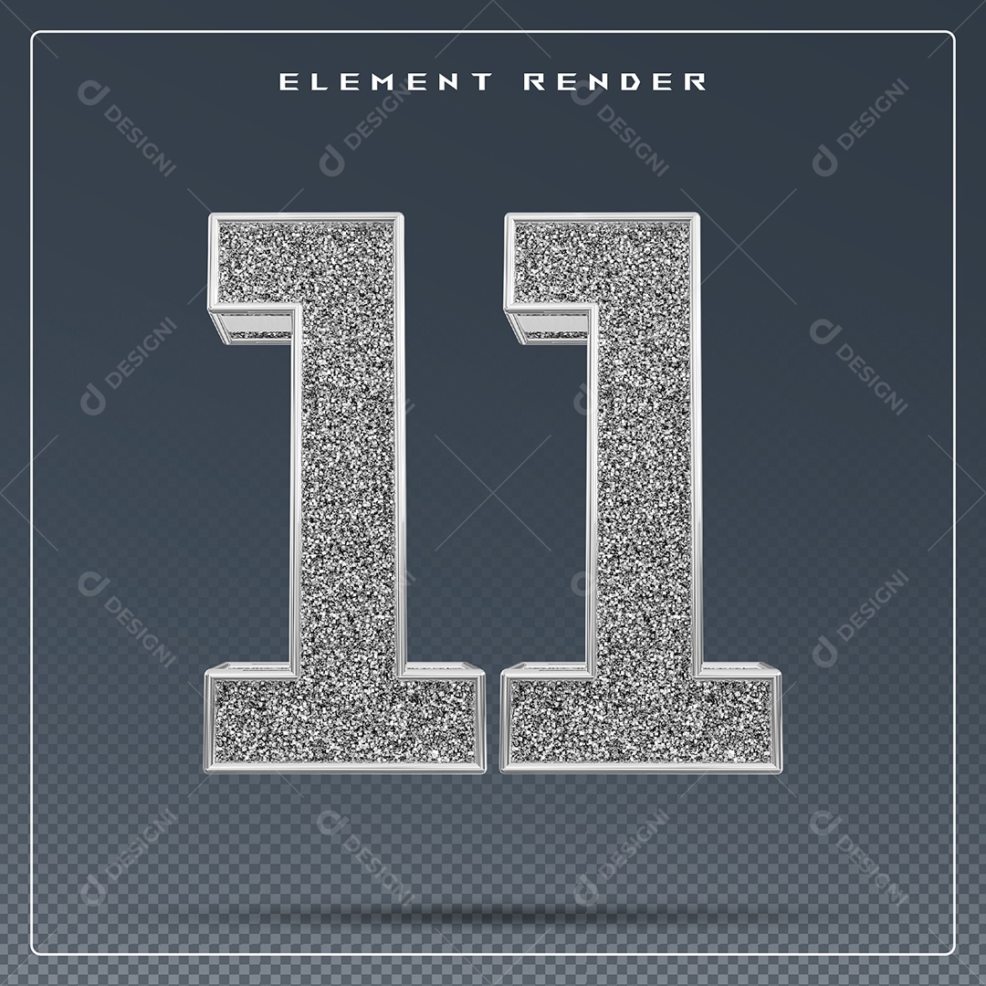 Elemento 3D Número 11 Cinza para Composição PSD