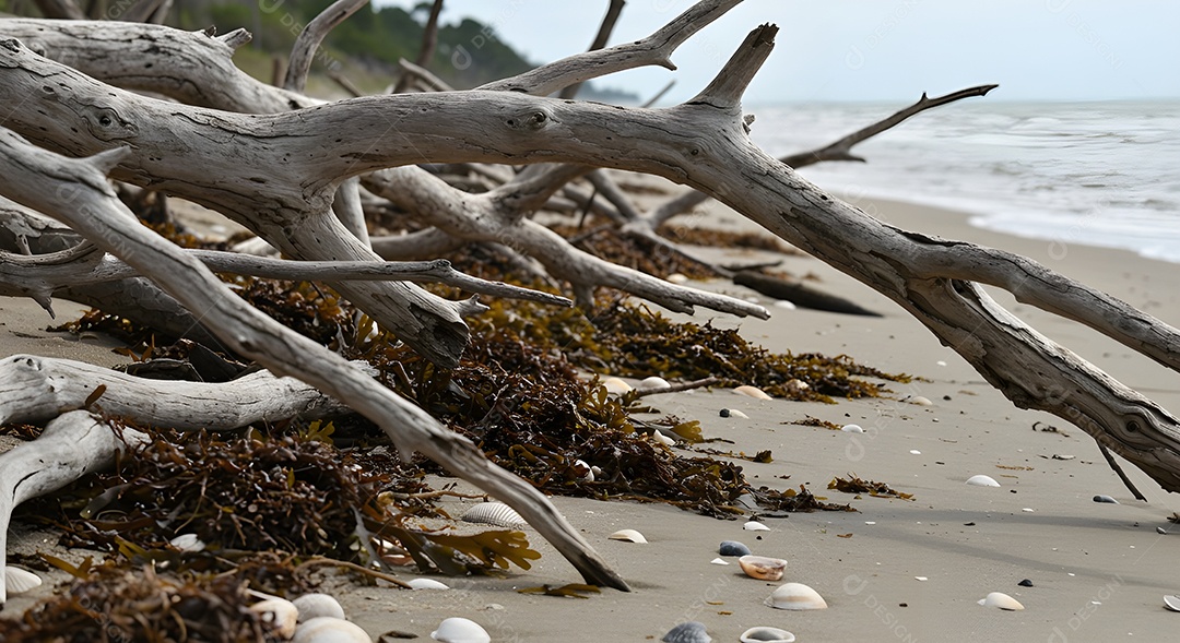 Imagem mostra restos de algas marinhas