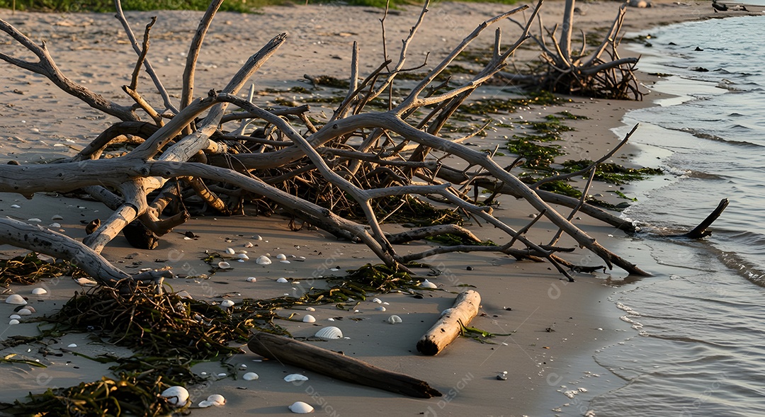 Imagem mostra restos de algas marinhas