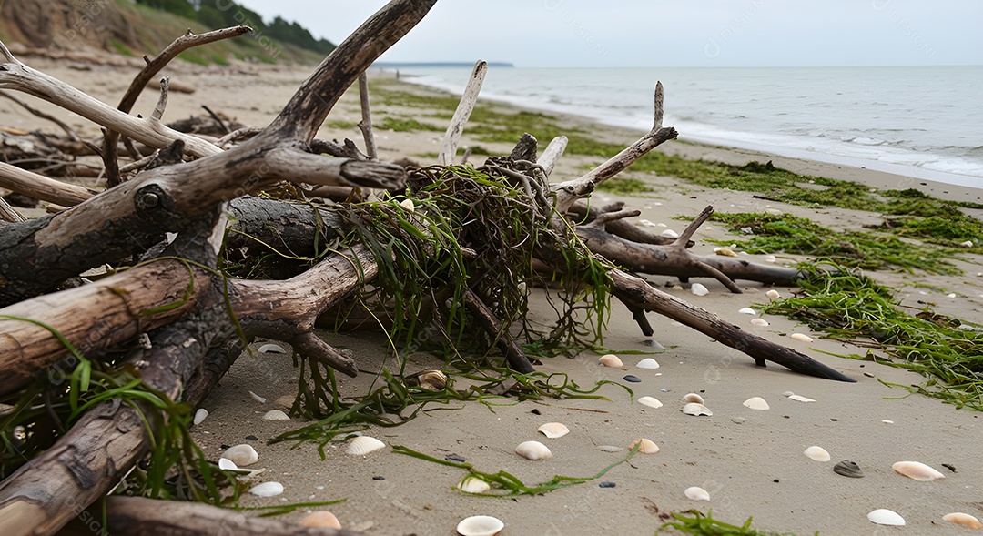 Imagem mostra restos de algas marinhas