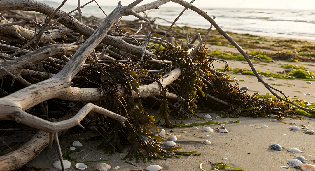 Imagem mostra restos de algas marinhas