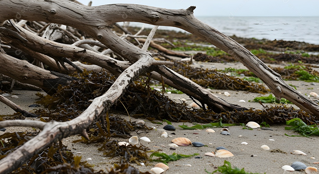 Imagem mostra restos de algas marinhas