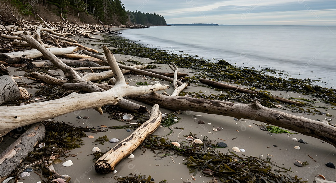 Imagem mostra restos de algas marinhas