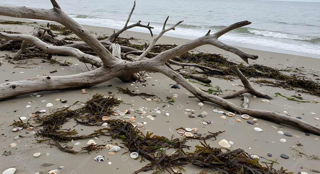 Imagem mostra restos de algas marinhas