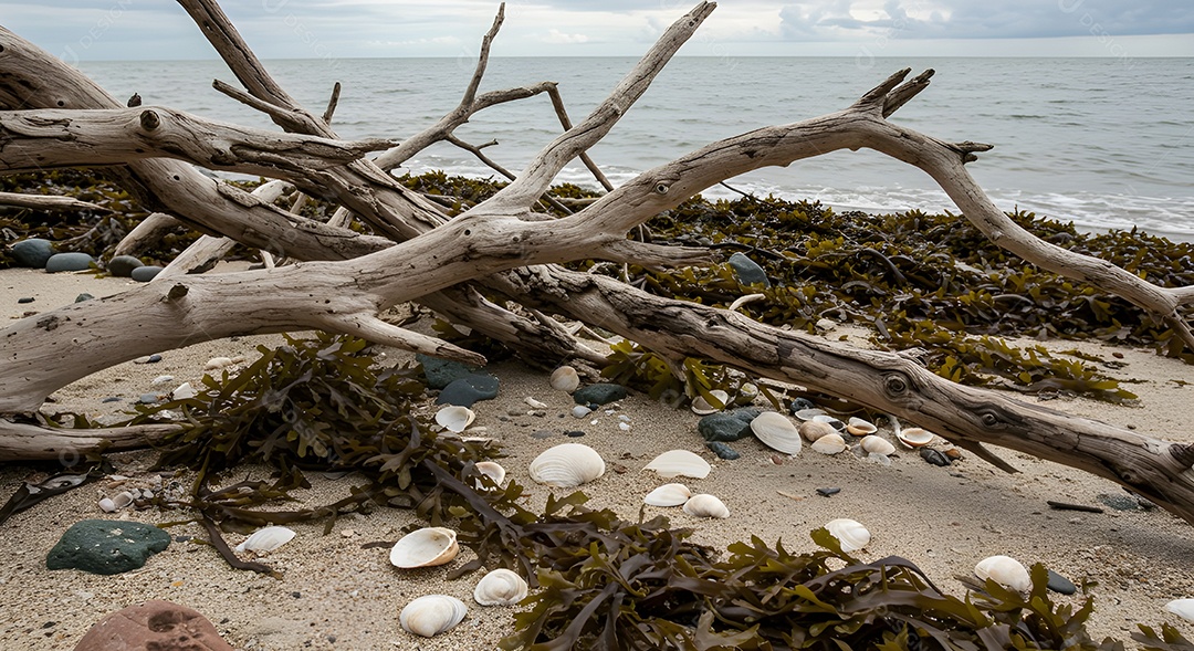 Imagem mostra restos de algas marinhas
