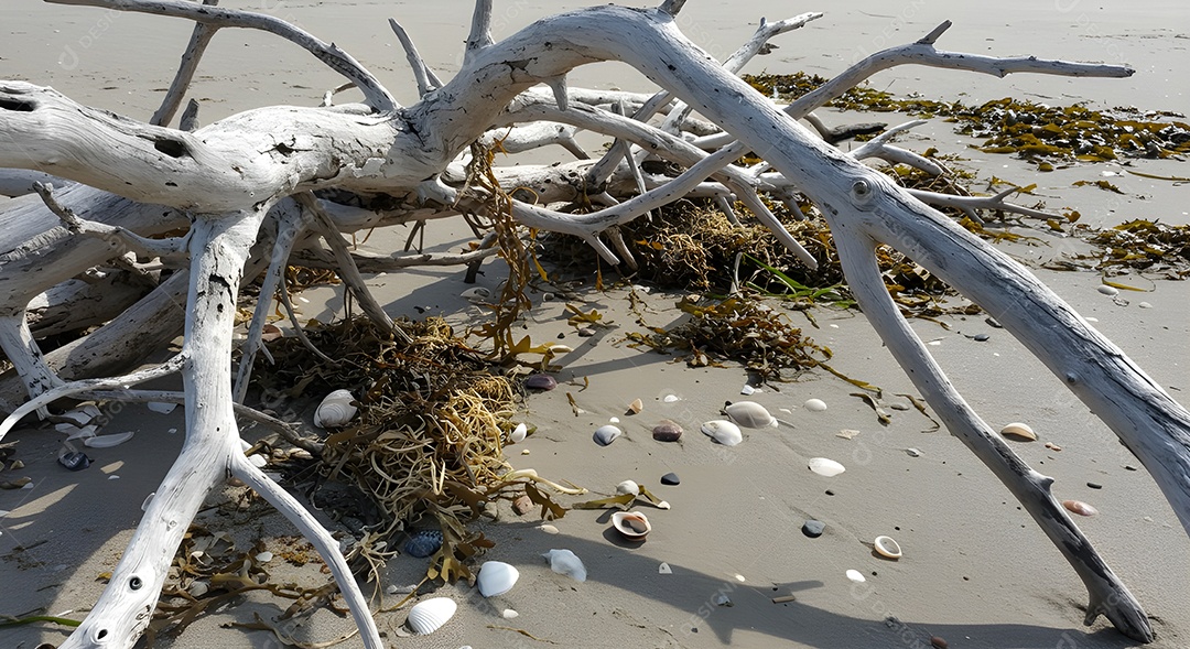 Imagem mostra restos de algas marinhas