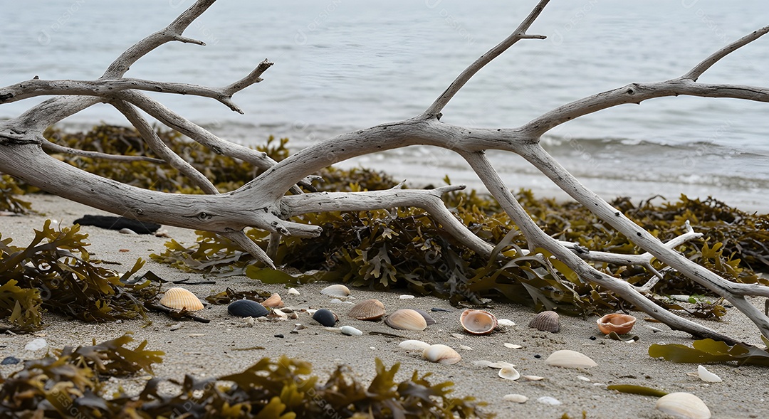 Imagem mostra restos de algas marinhas