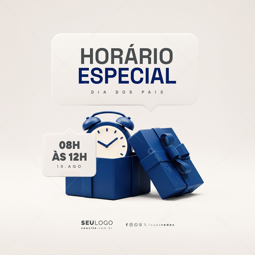 Horário Especial Dia dos Pais 10 de Agosto Social Media PSD Editável