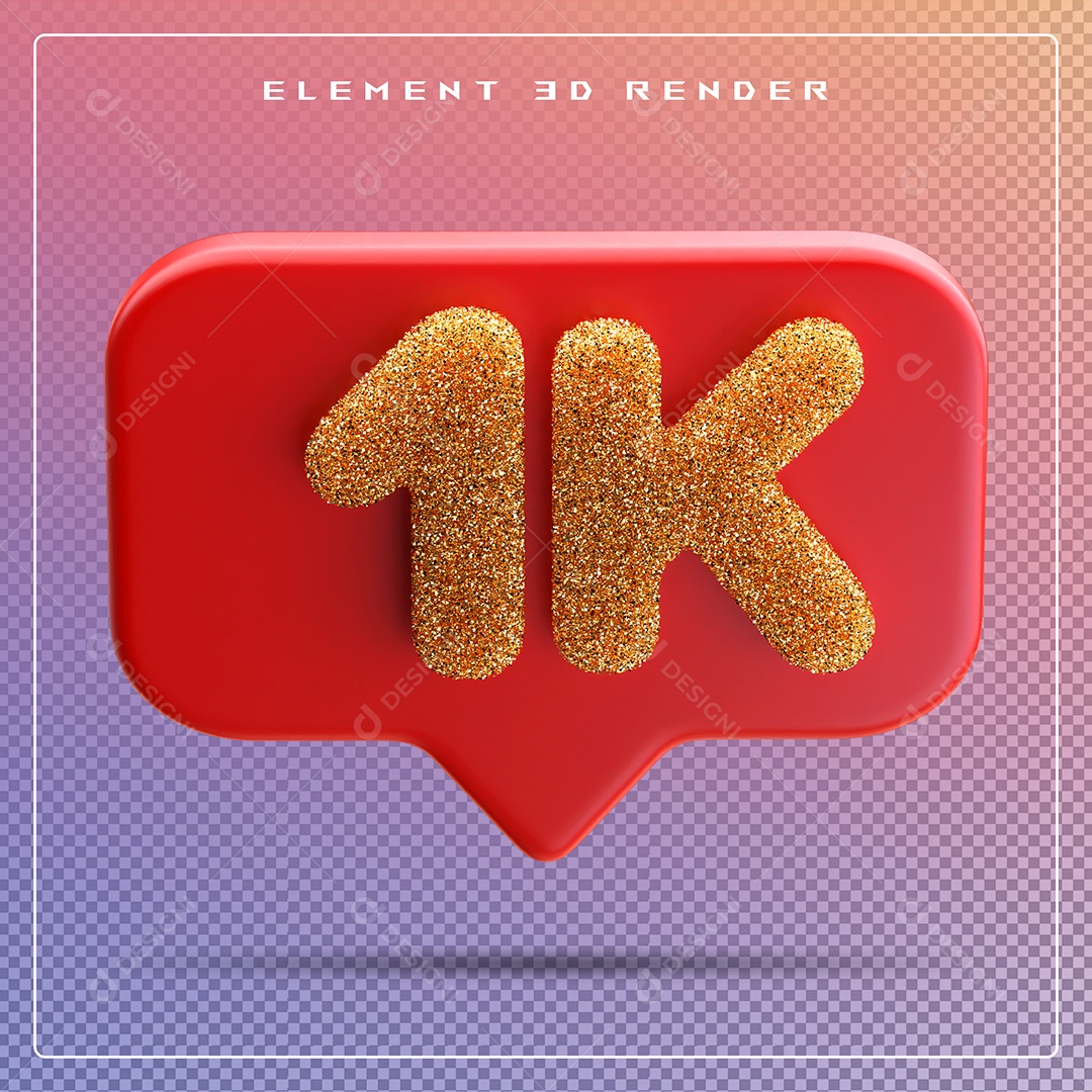 Ícone 3D Vermelho com 1K de Seguidores Elemento para Composição PSD
