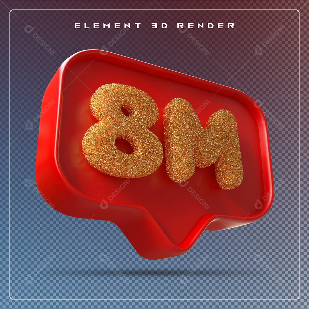 Ícone 3D Vermelho com 8M de Seguidores Elemento para Composição PSD