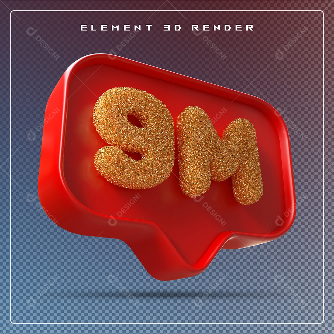 Ícone 3D Vermelho com 9M de Seguidores Elemento para Composição PSD