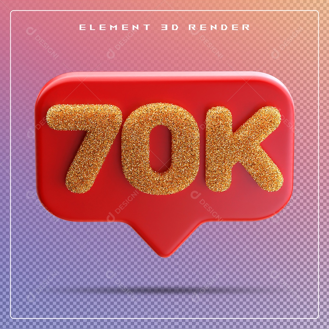 Ícone 3D Vermelho com 70K de Seguidores Elemento para Composição PSD